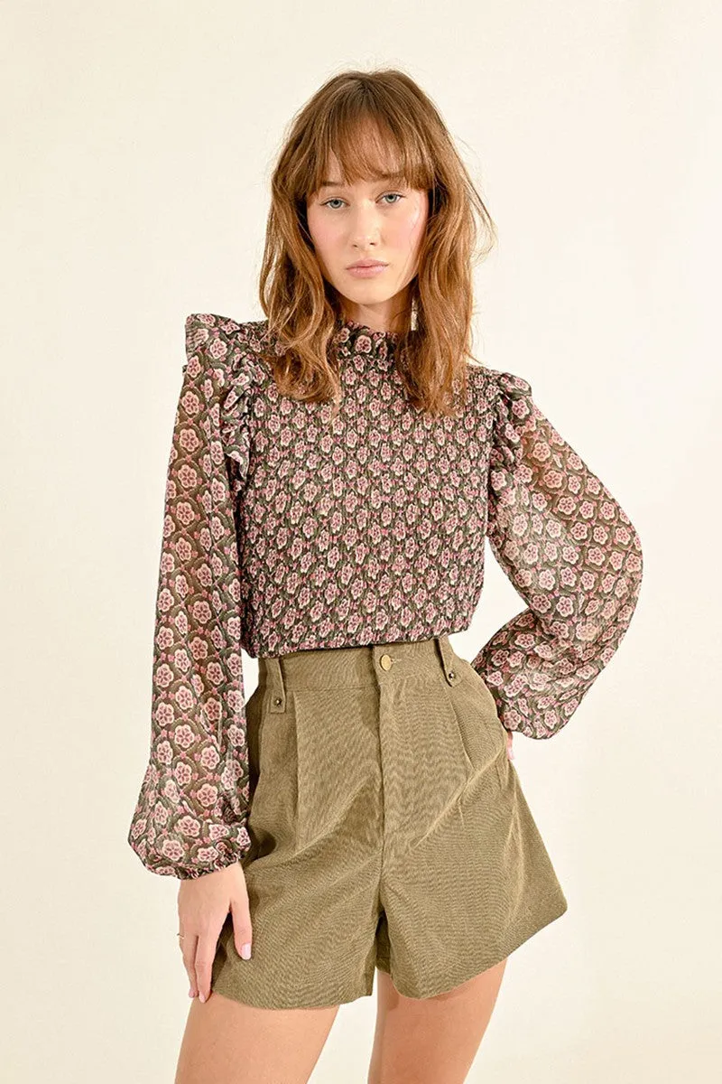 Molly Bracken Khaki Blouse - Pink Floral