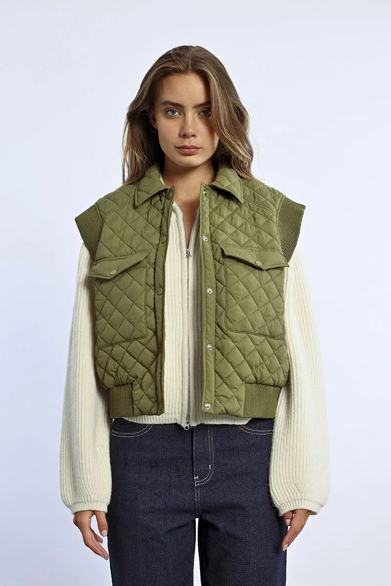 Molly Bracken Padded Jacket - Sleeveless Khaki Colour