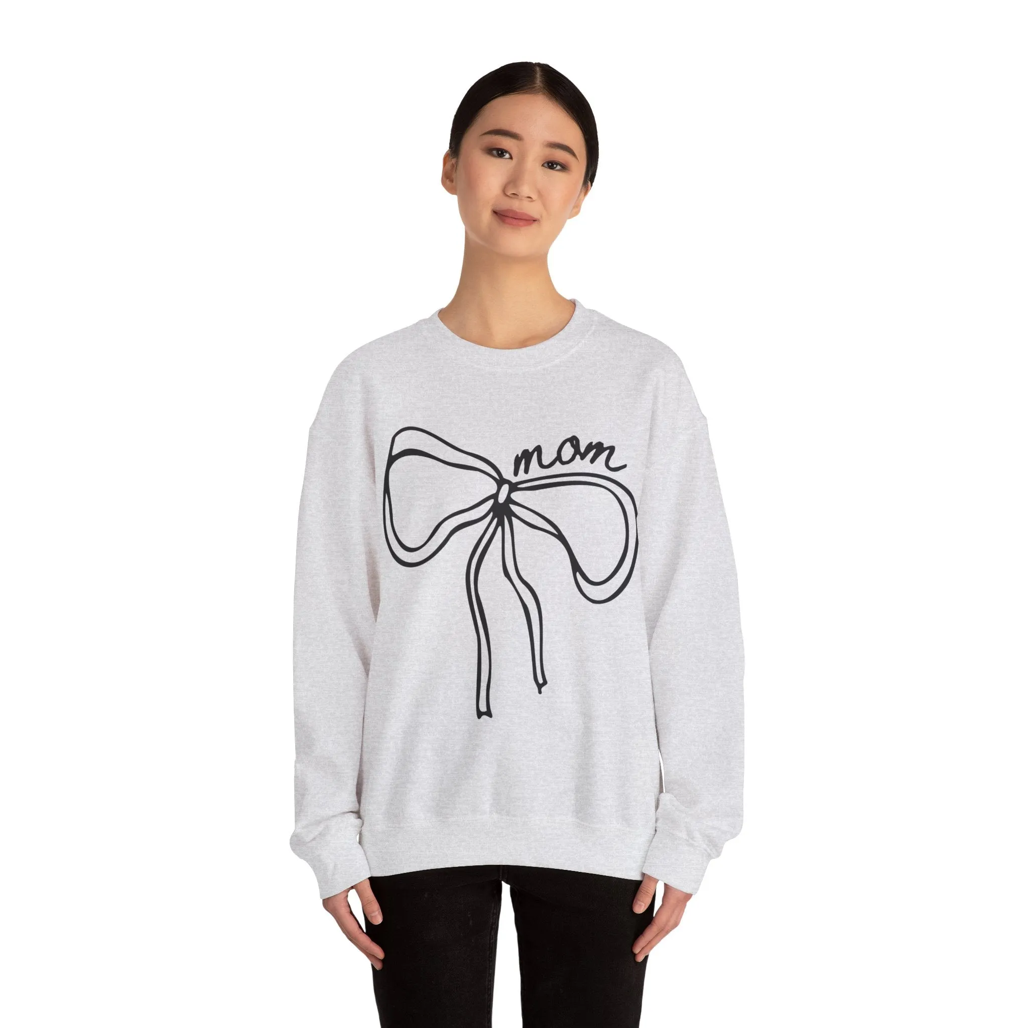 MOM Grey Bow Oversized Pullover Crewneck Sweatshirt