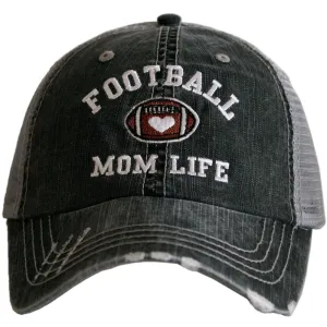 Mom hats Football mom life Embroidered Distressed Gray Womens trucker cap