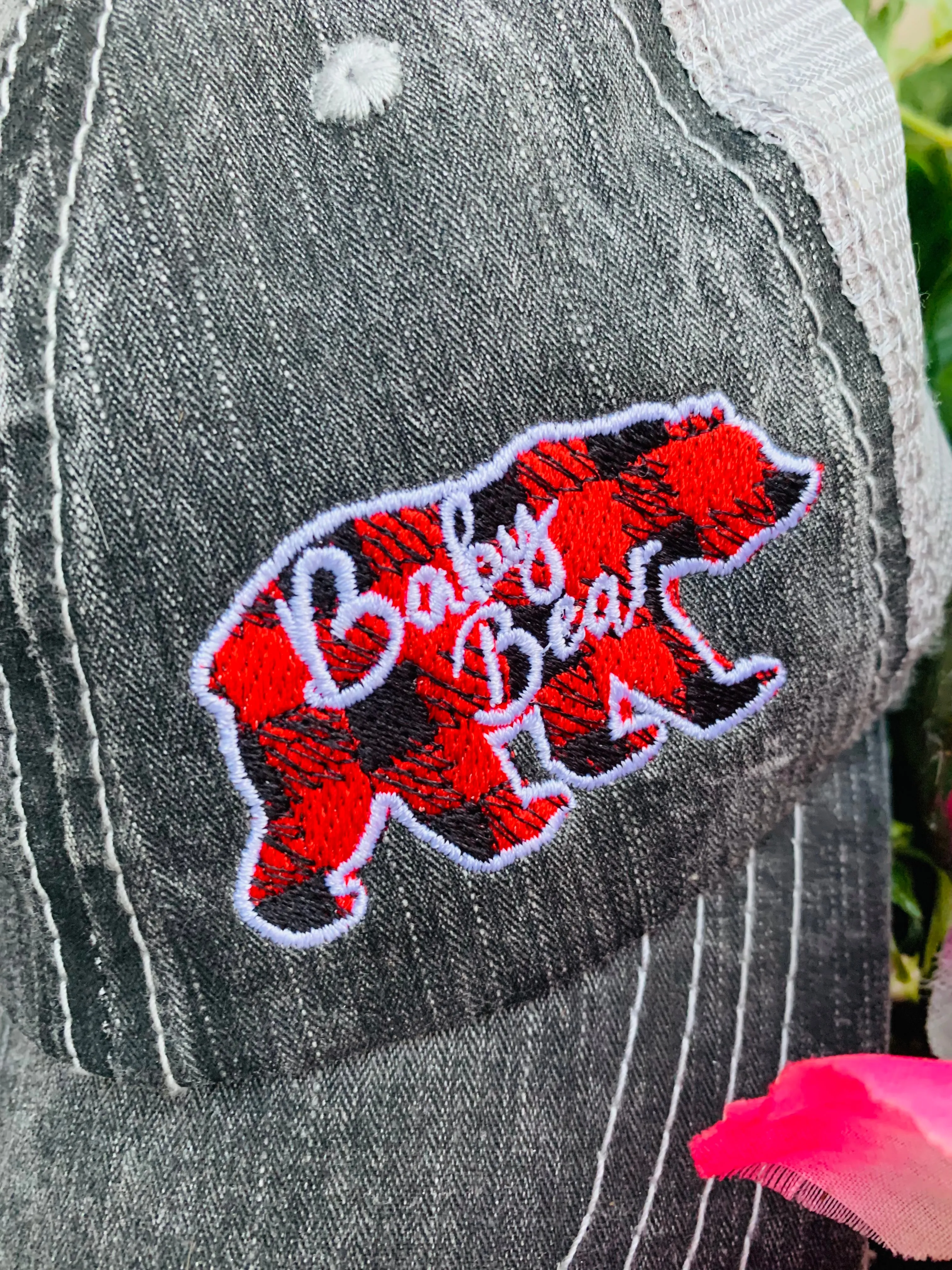 Mom hats Mama bear Baby bear Embroidered distressed womens trucker caps Buffalo plaid