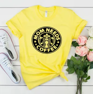 Mom Needs Coffee T-shirt on Soft, Hi-Quality Bella Canvas Tee - Yellow