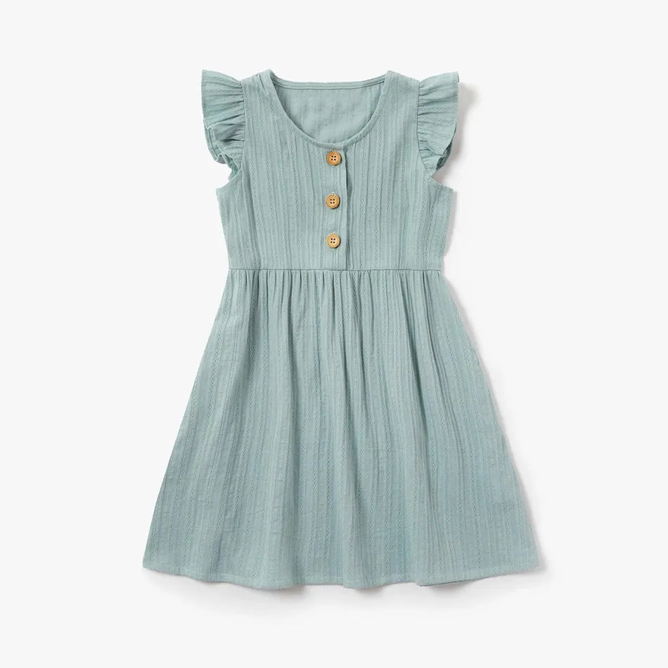 Mommy and Me Family Matching Dress Solid Color Ruffle Dress