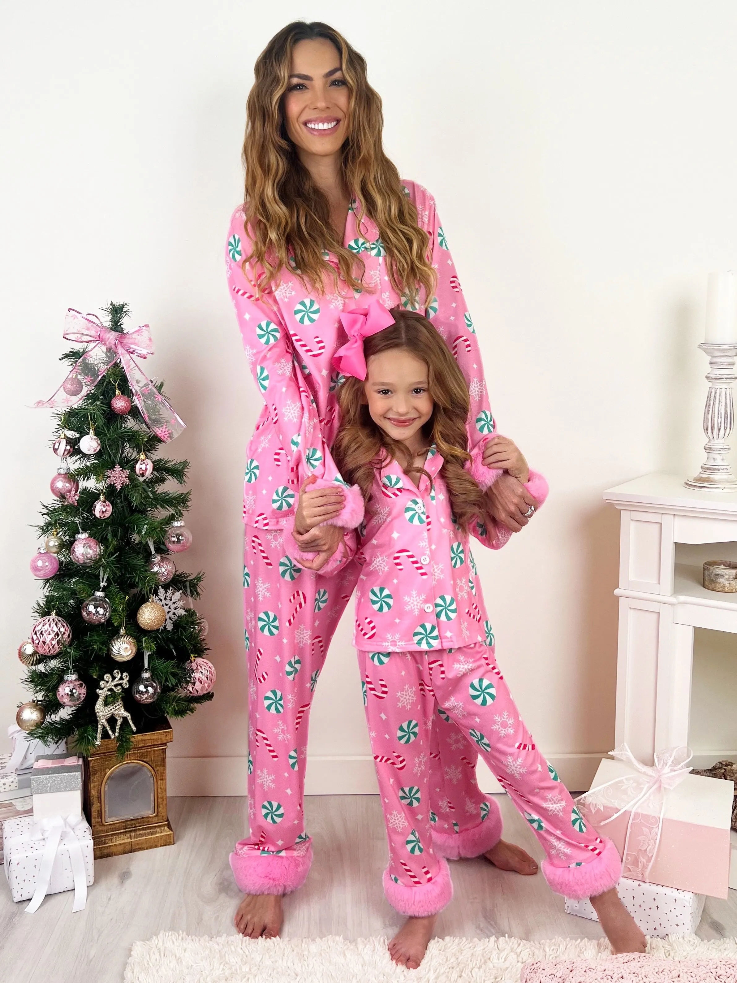 Mommy And Me Peppermint Candy Dream Furry Pajama Set