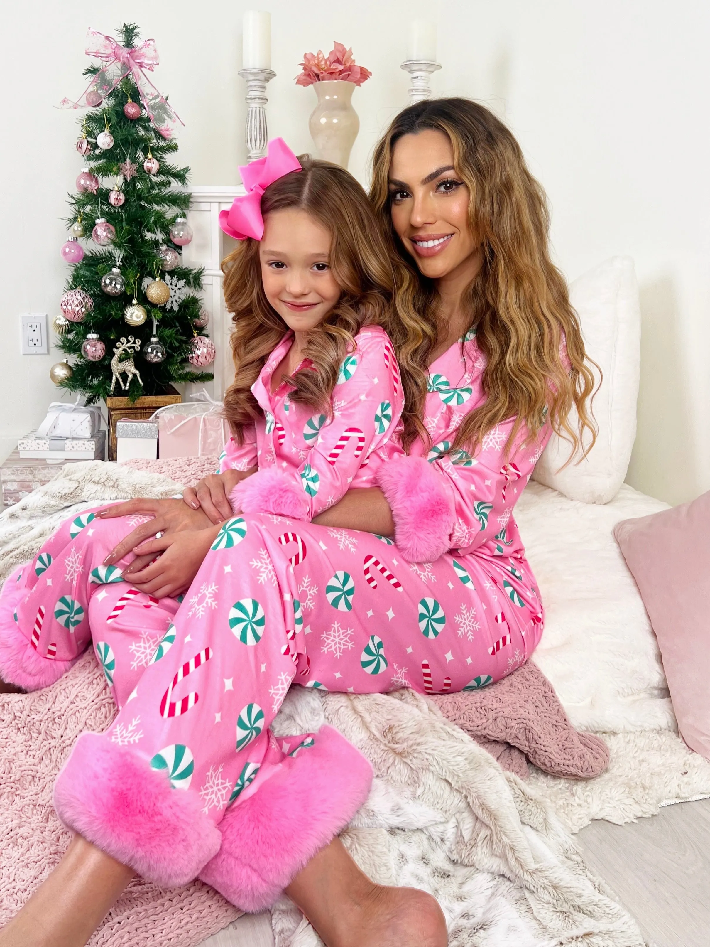 Mommy And Me Peppermint Candy Dream Furry Pajama Set