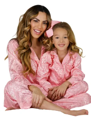 Mommy And Me Pink Leopard Print Silk Pajama Set