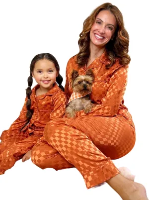 Mommy And Me Pumpkin Spice Checkered Silk Pajamas