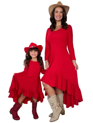 Mommy And Me Ruffled Rib Hi-lo Twirl Dress