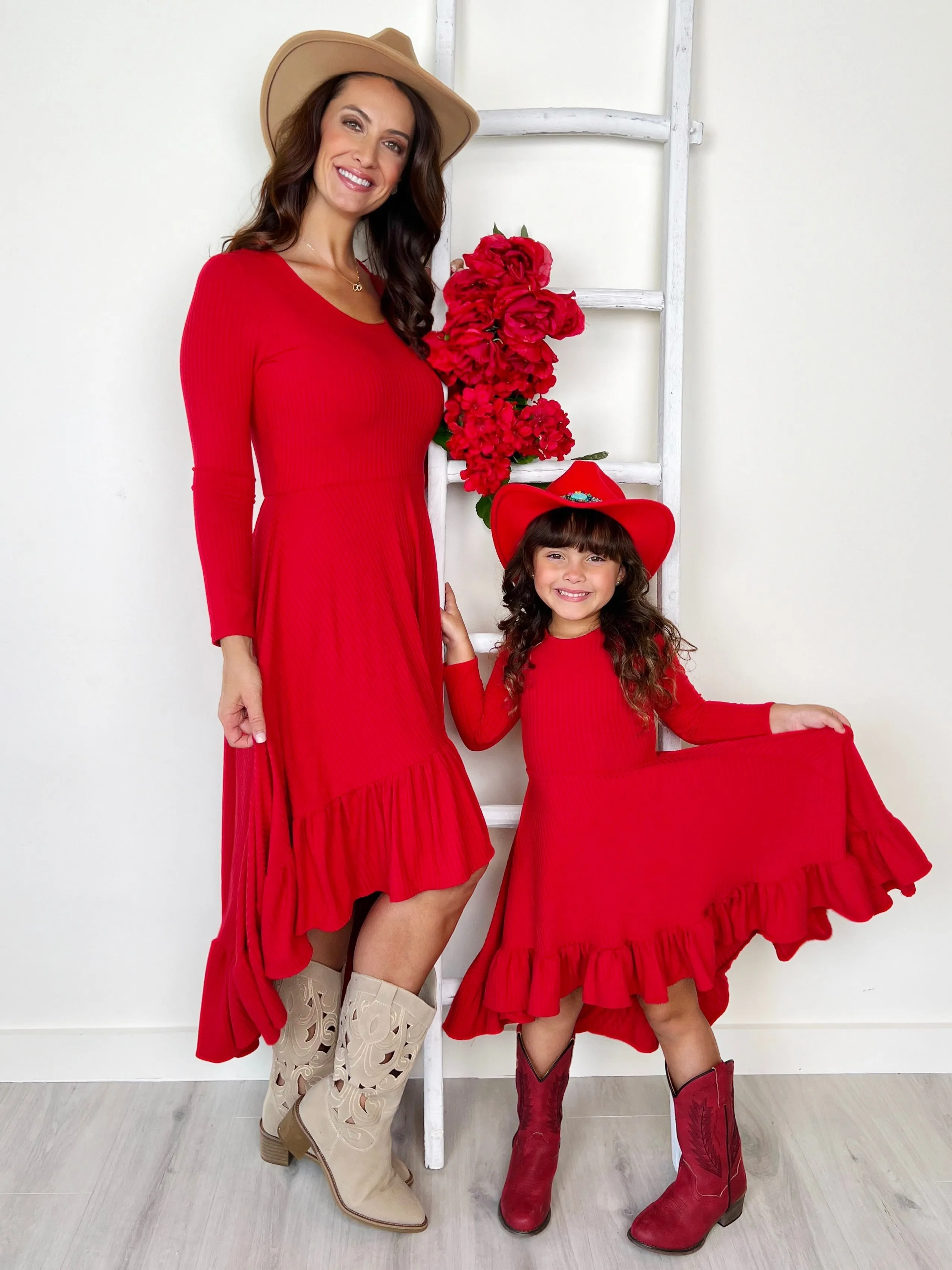 Mommy And Me Ruffled Rib Hi-lo Twirl Dress