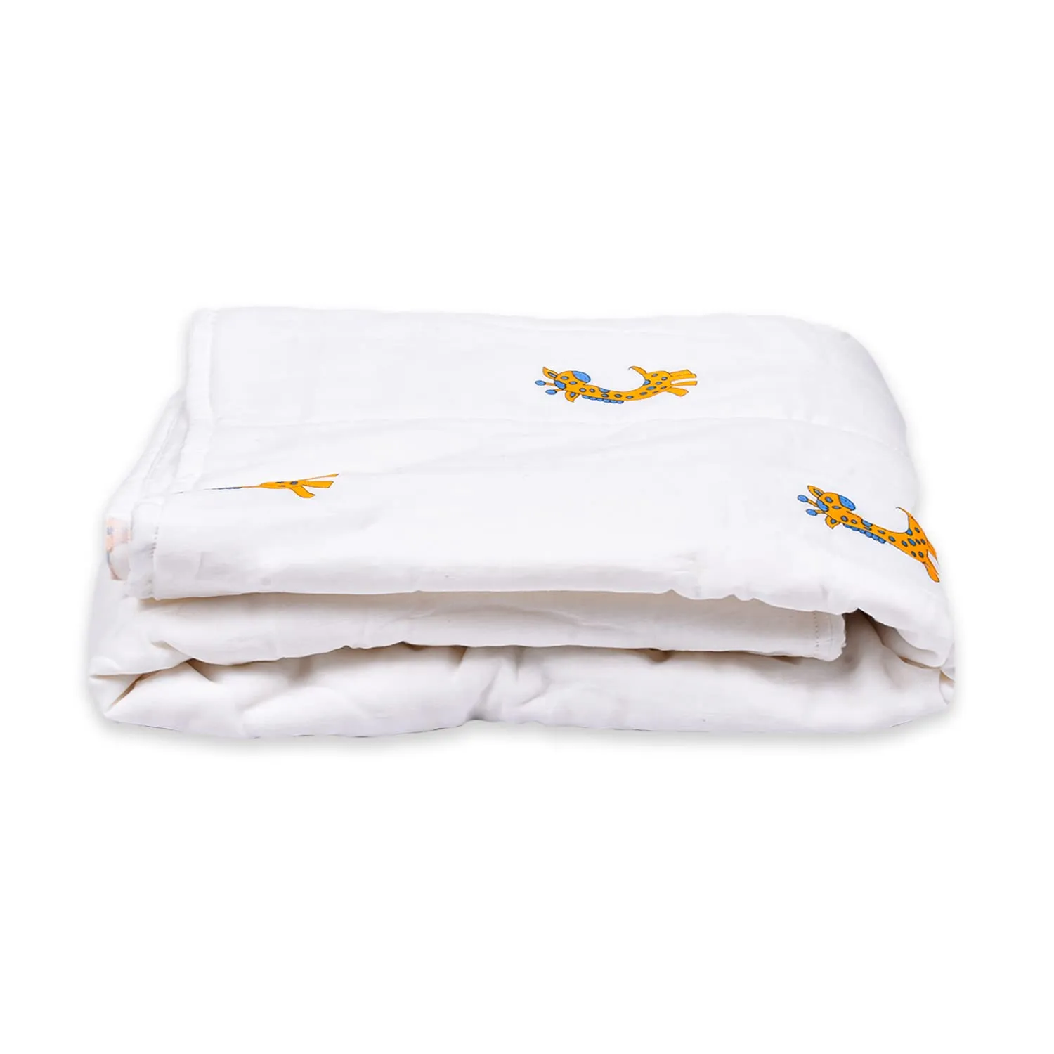 MOM'S HOME Organic Cotton Super soft Summer AC Baby Quilt Blanket cum Bedspread - 0-3 Years - 110 * 120 Cms - Giraffe