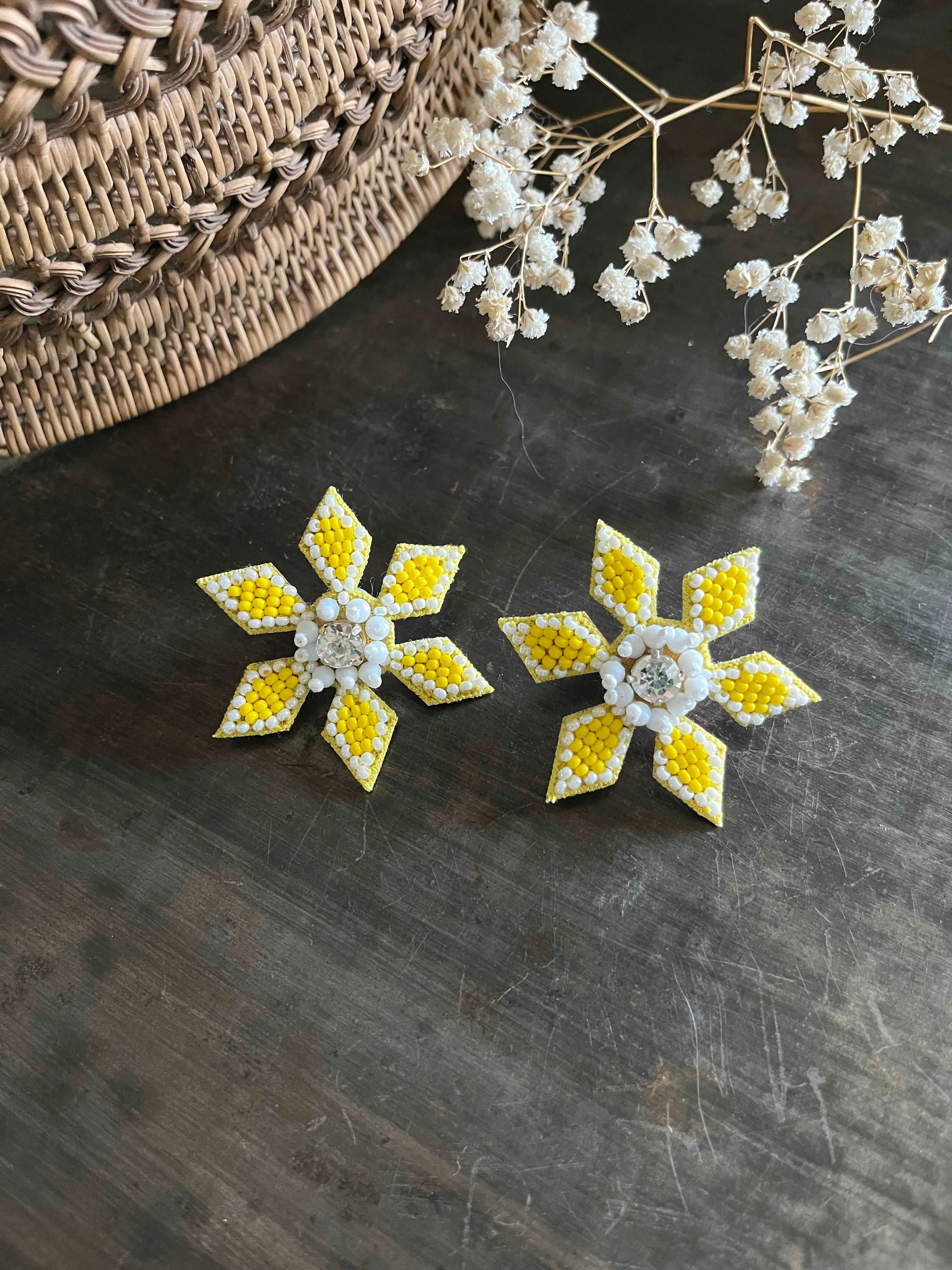 Monaco Yellow: Geometric Floral Studs