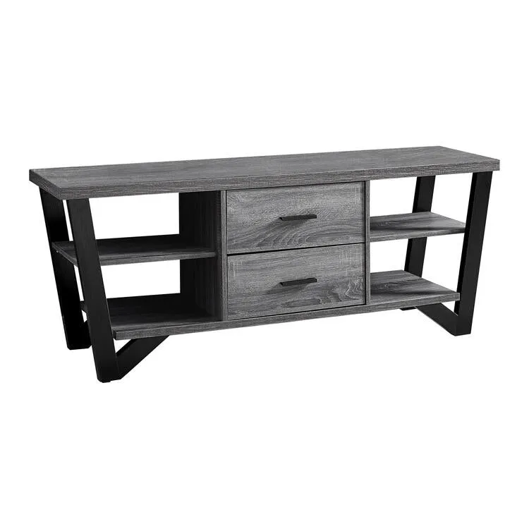 Monarch Specialties I2762 | Meuble TV - 60" - 2 Tiroirs de rangement - Gris/Noir