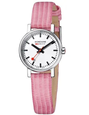 Mondaine Womans Evo Petite Watch - White Dial - Pink Leather Strap - 30m