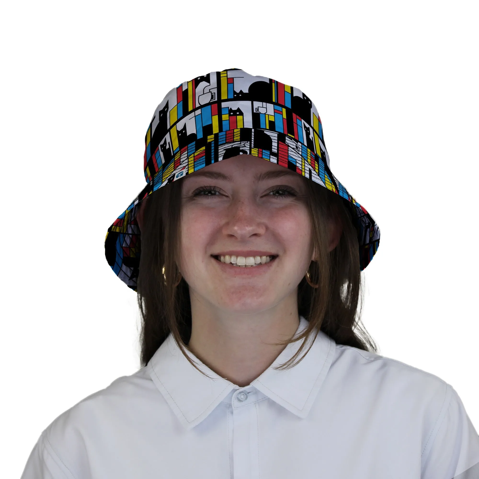 Mondrian Cat Library Bucket Hat