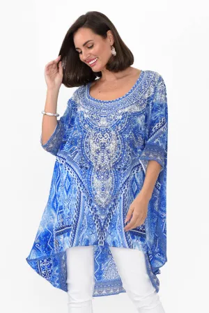 Monet Blue Silk Drape Top