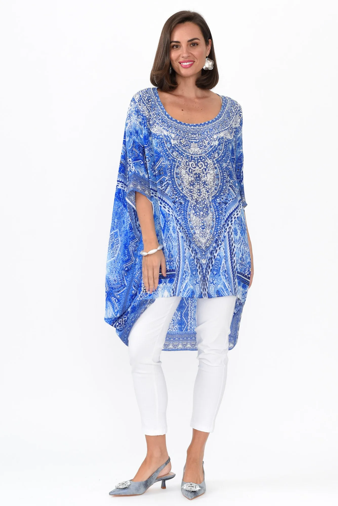 Monet Blue Silk Drape Top