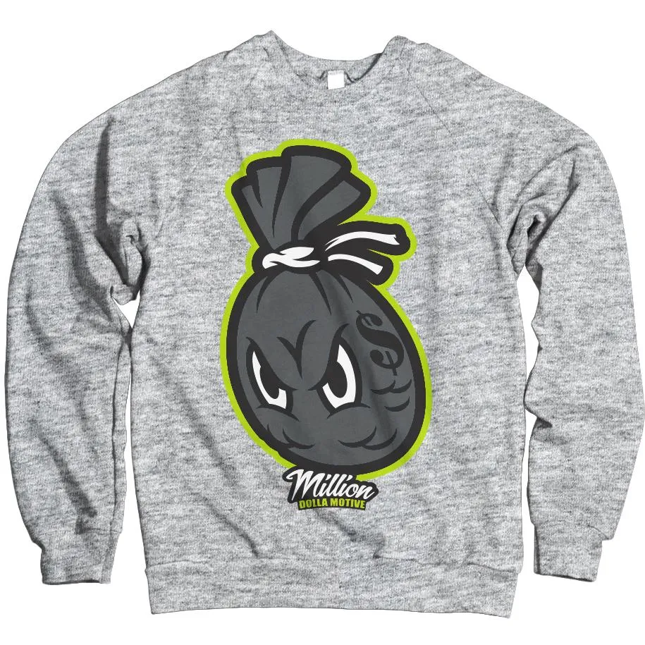 Money Bag - Volt on Heather Grey Crewneck Sweatshirt