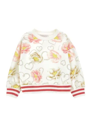 MONNALISA Ecru Anemone print sweatshirt for girls-19B601