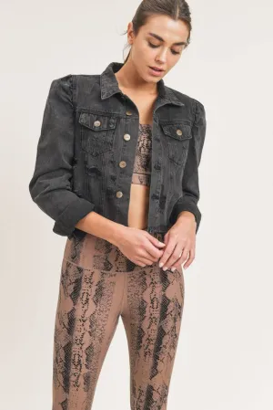 Mono B Cropped Distressed Denim Jacket