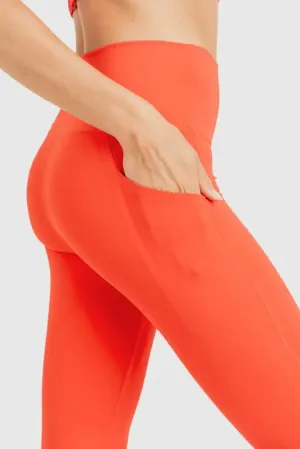 Mono B Laser-Cut and Bonded Essential Foldover High-Waisted Legging - Orange