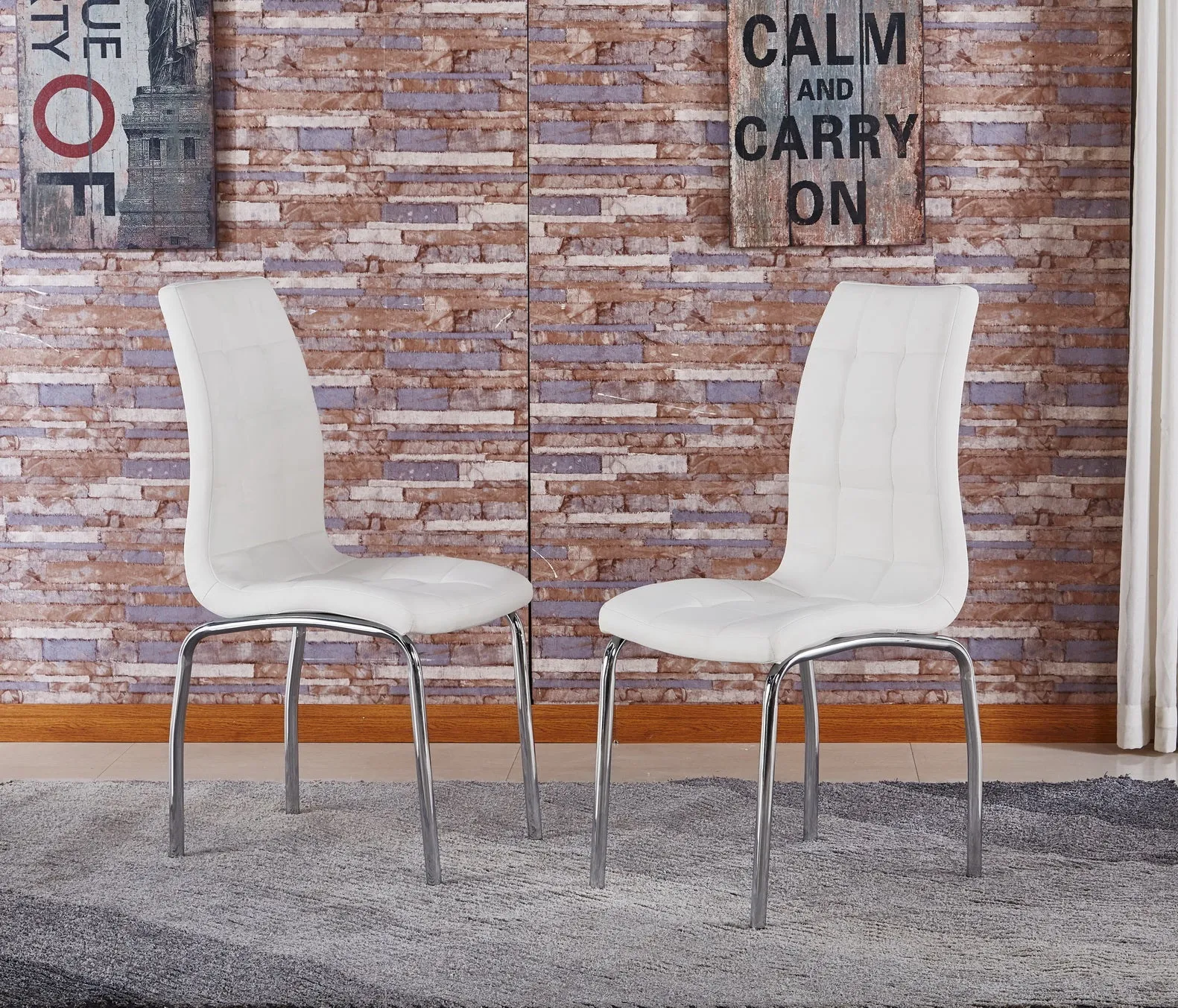 MONOCCO | 4 x Faux Leather Dining Chairs | Foam-Padded with a Chrome Frame | Colours: Black, Beige   White |