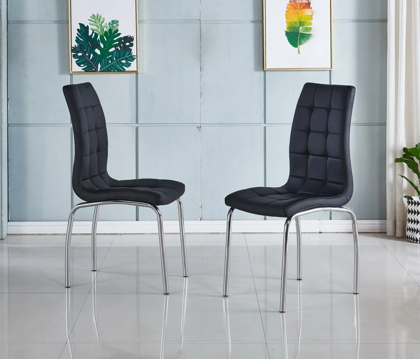 MONOCCO | 4 x Faux Leather Dining Chairs | Foam-Padded with a Chrome Frame | Colours: Black, Beige   White |