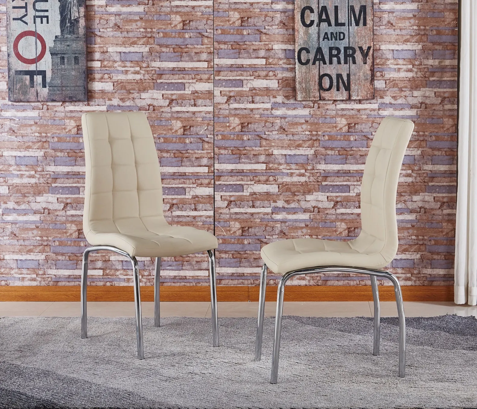 MONOCCO | 4 x Faux Leather Dining Chairs | Foam-Padded with a Chrome Frame | Colours: Black, Beige   White |