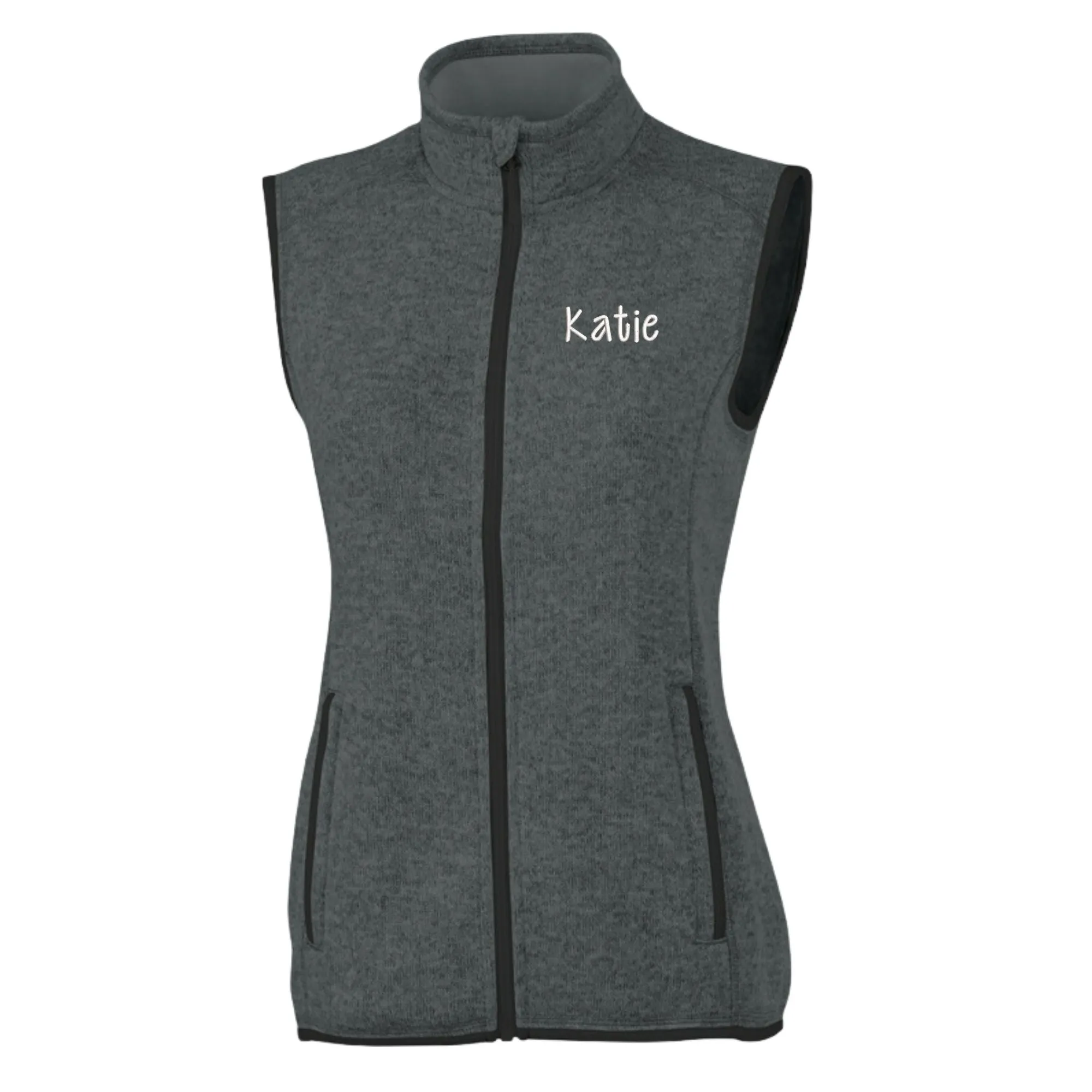 Monogram Embroidered Knit Fleece Vest for Women