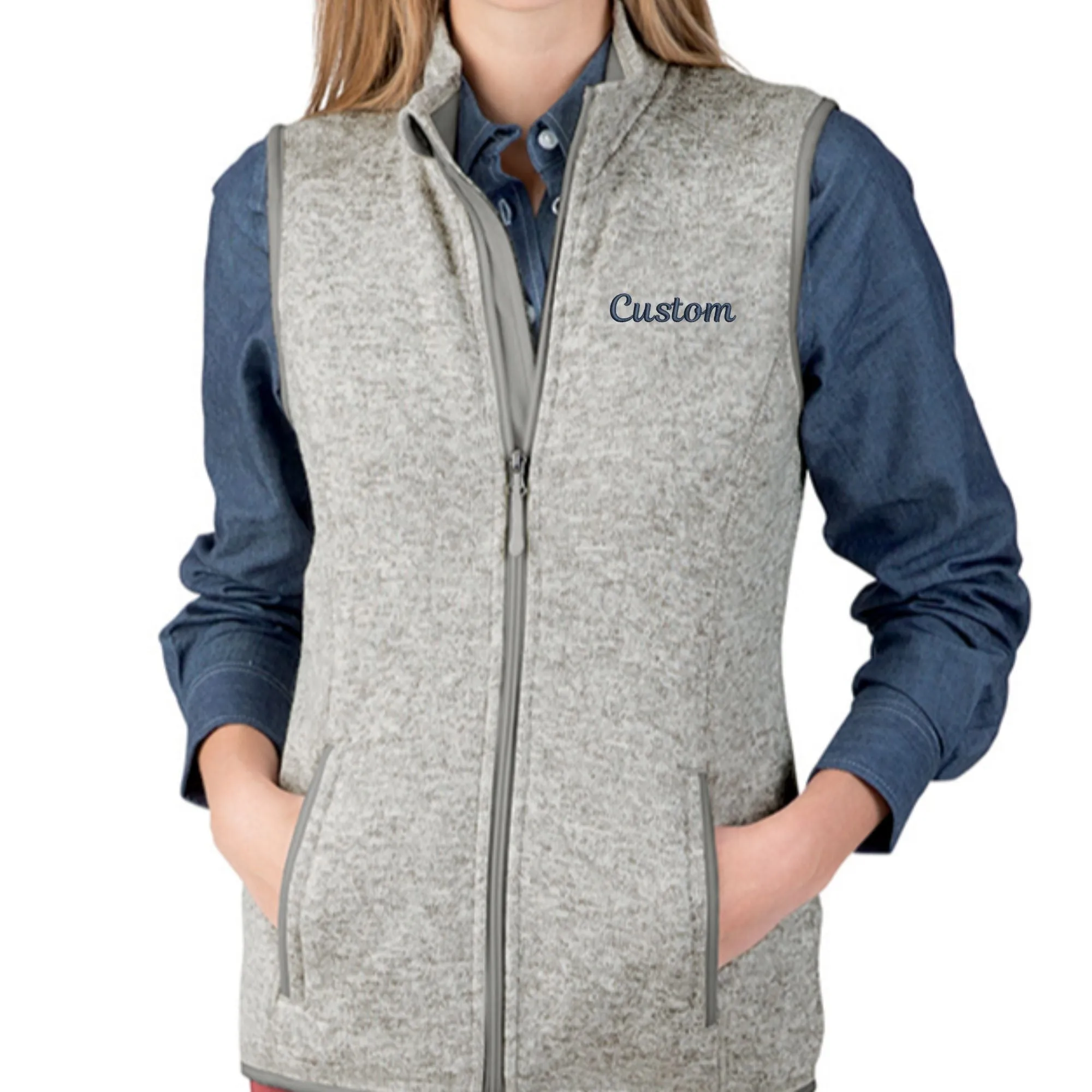 Monogram Embroidered Knit Fleece Vest for Women