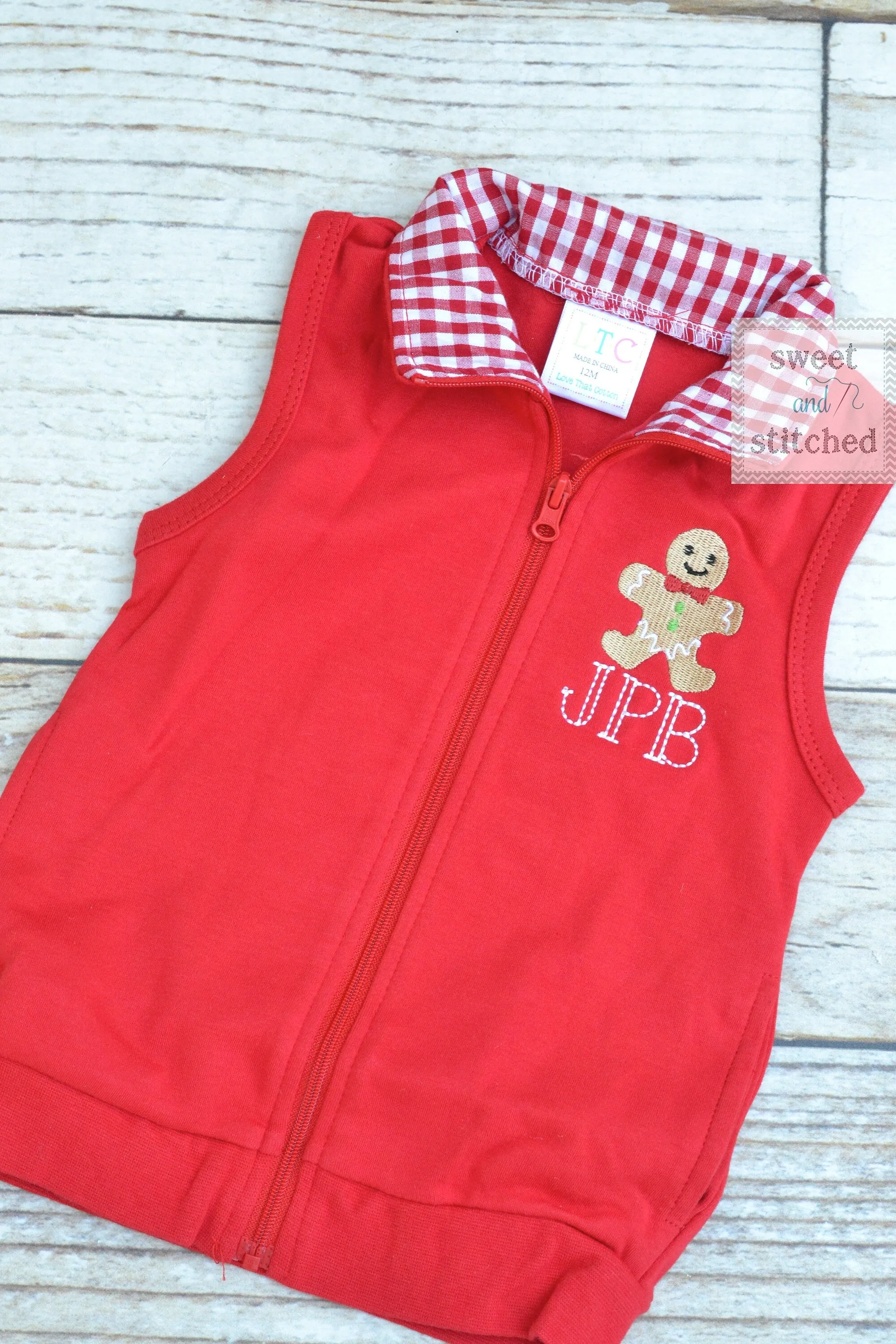 Monogrammed Boys Christmas vest with gingerbread design, Monogrammed Christmas outfit for boys, Monogrammed toddler vest, Christmas sweater