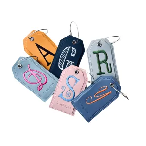 Monogrammed Luggage Tag, Embroidered Vegan Leather with Steel Loop Wire