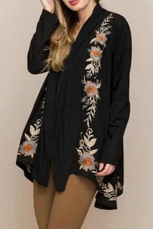 Monoreno Floral Drape Embroidered Jacket - Black