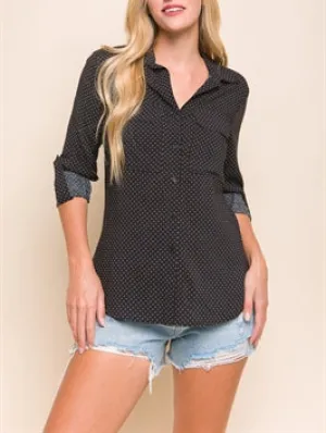 Monroe Polka Dot Button Up Long Sleeve