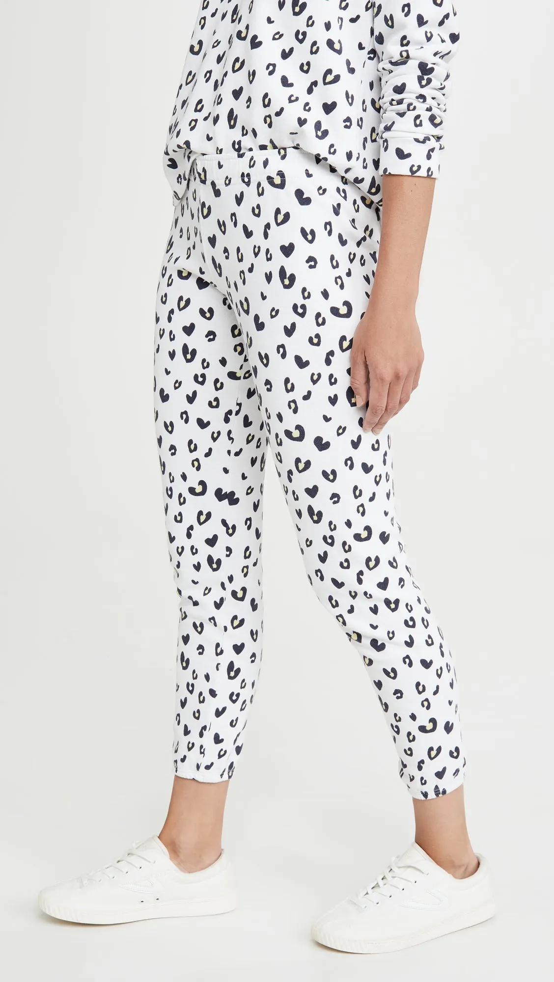 MONROW Heart Leopard Elastic Waist Sweats Natural