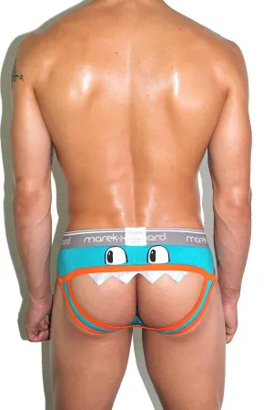 Monster Face Open Back Brief- Teal