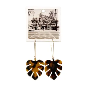 Monstera Tortoise Long Drop Earrings Tortoise