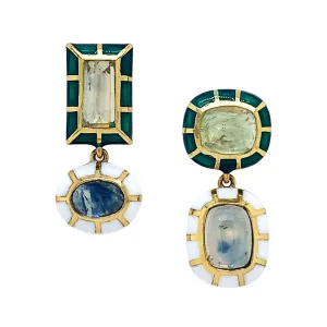 Montana Sapphire & Enamel Drop Earrings - "Rock Candy Majesty"