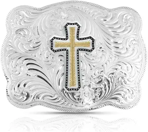 Montana Silversmiths Scalloped Silver Golden Faith Classic Western Belt Buckle