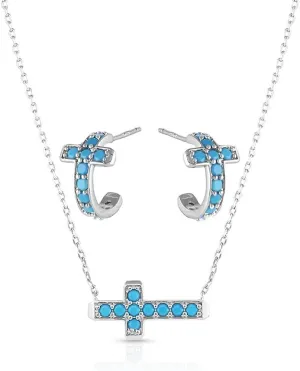 Montana Silversmiths Turquoise Western Inspired Jewelry Set (Hold Tight Cross)