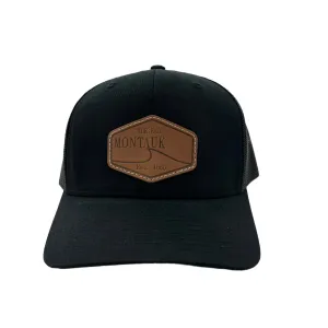 Montauk Surf and Sports The End Wave Patch Logo Leather Ostrich Style Hat in Black