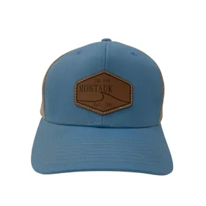 Montauk Surf and Sports The End Wave Patch Logo Leather Ostrich Style Hat in Blue