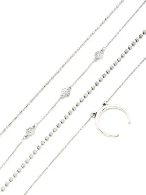 Moon & Flower Design Chain Necklace Set 4pcs