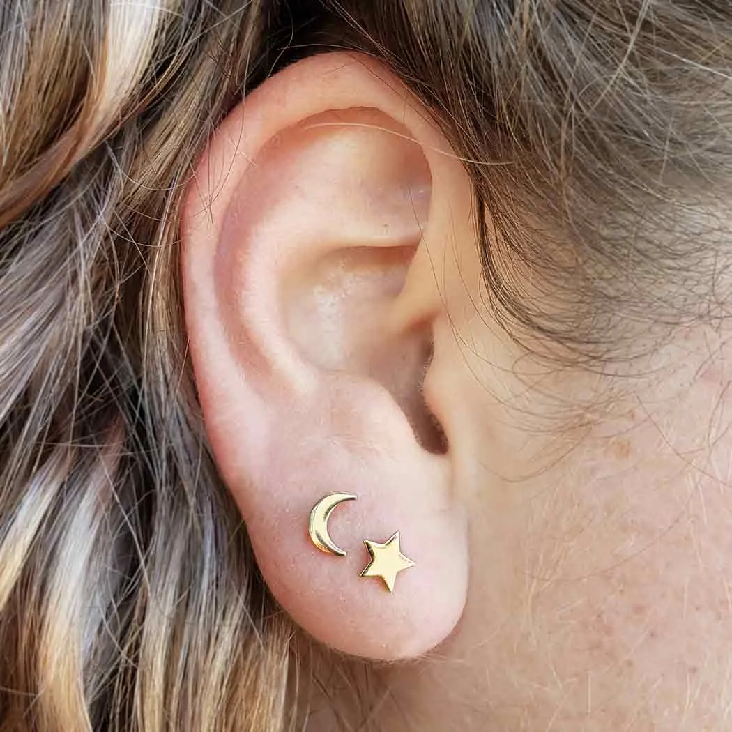 Moon & Star Tiny Stud Earrings