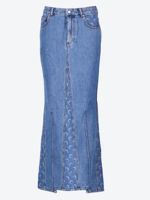 Moon laser denim long skirt