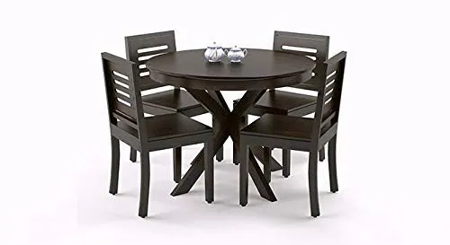 MoonWooden Sheesham Wood 4 Seater Dining Round Table with 4 Chairs for Home Dining Room Hotel Solid Wooden Jali Design Dining Set (Black Finish)