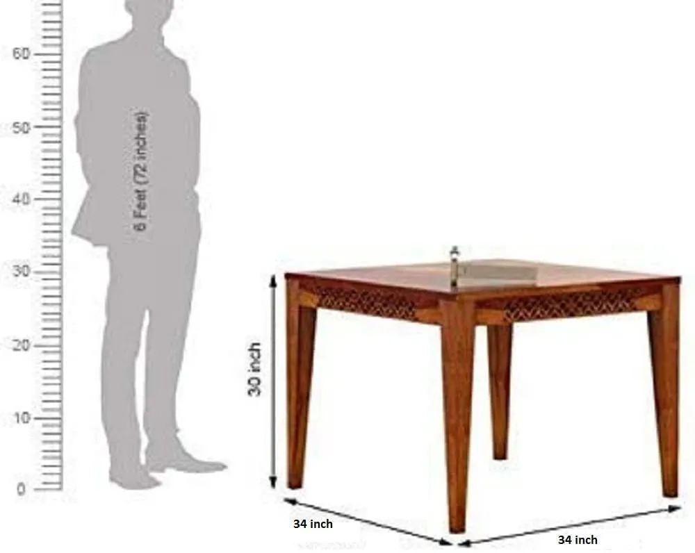 MoonWooden Sheesham Wood 6 Seater Dining Table with 3 Cushioned Chairs and 1 Bench for Home Dining Room Hotel Solid Wooden CNC Design Table (Honey Finish)