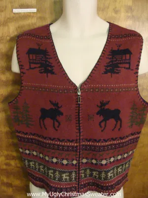 Moose Patterned Funny Ugly Sweater Vest for a Christmas Party