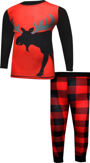 Moose Red and Black Buffalo Plaid Super Cozy Knit Pajamas