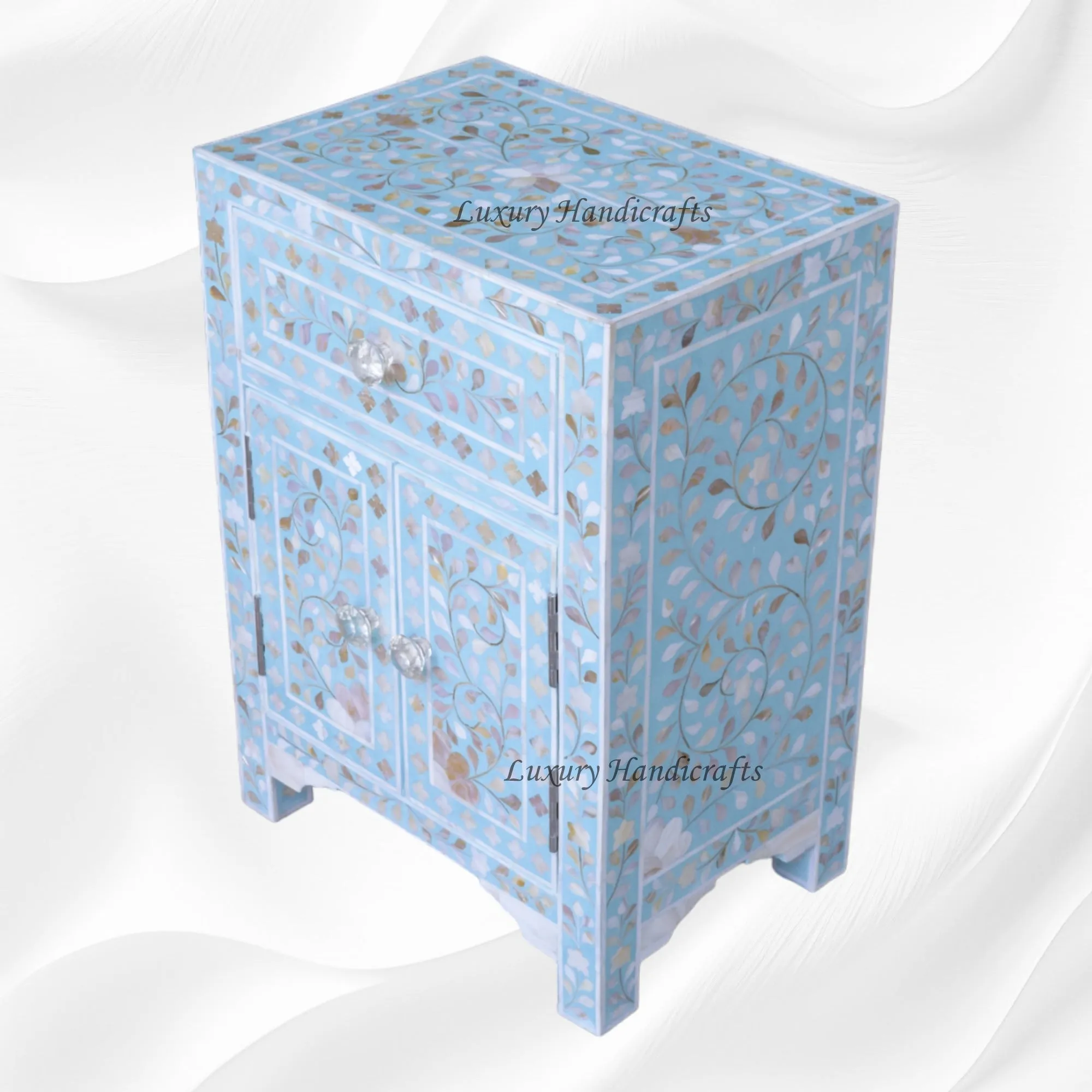 MOP Floral 1 Drawer 2 Door Bedside Table Turquoise