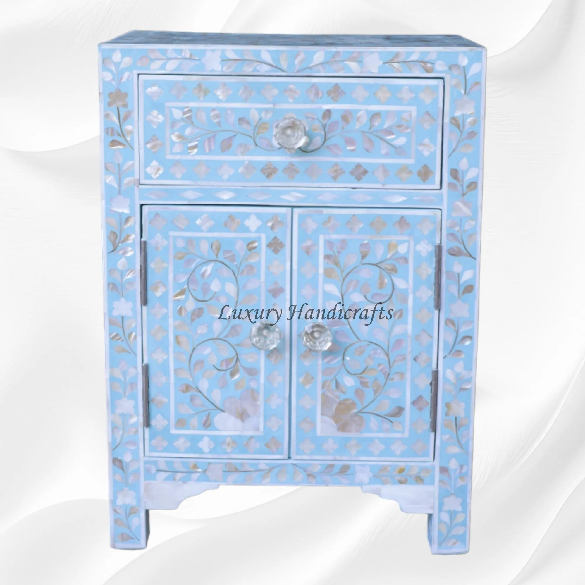 MOP Floral 1 Drawer 2 Door Bedside Table Turquoise